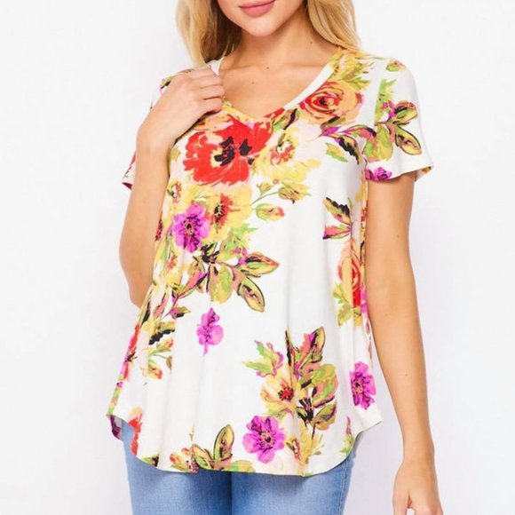 V Neck Floral Top - Soft - Picture 1 of 1